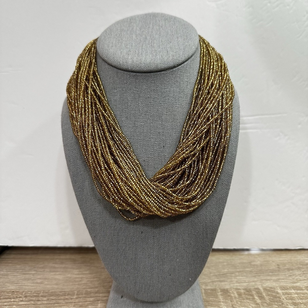Vintage multi-strand beaded necklace retro ethnic folk costume style gold 80s‎